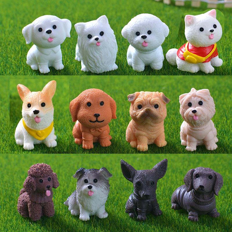 12pcs Figurines Miniatures Cute Simulation Dog Pomeranian Micro Landscape Ornaments Home Decoration Room Decor Desk Accessories