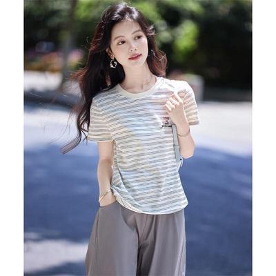 Shangjing Women's Simple Striped Short Sleeve T-Shirt