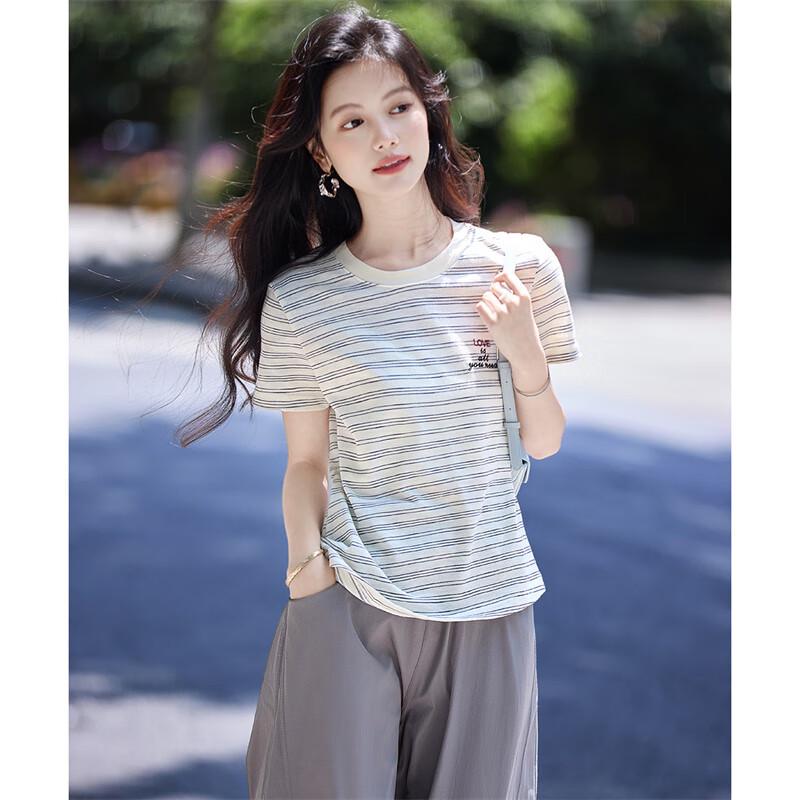 

Shangjing Women s Simple Striped Short Sleeve T-Shirt M