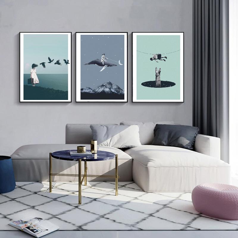 Abstraktní Severská velryba Kouzelná konvice Potápění Víno Taneční stěna Umělecká reprodukce Plakát Obraz na plátně Domácí dekorace Obrazy do obývacího pokoje