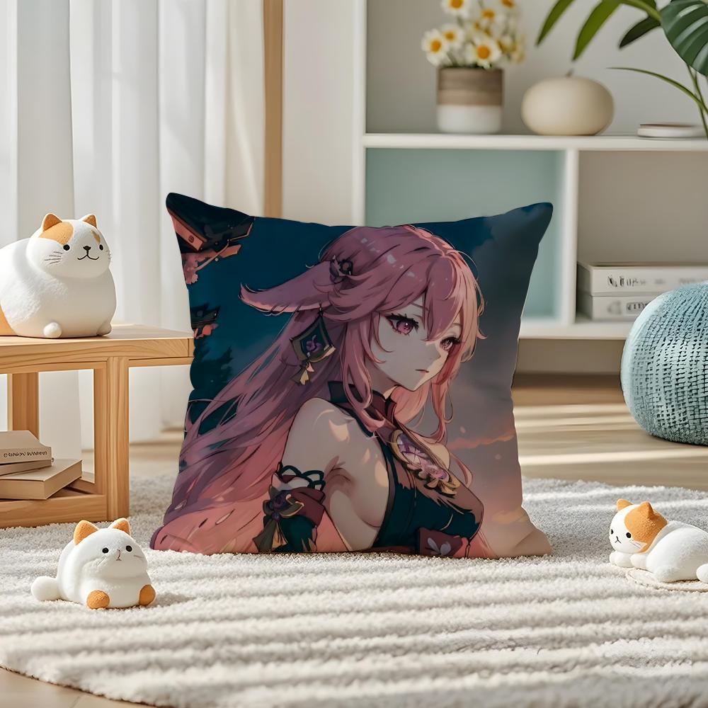 YYae Shrine Maiden Impact Pillow Case Silky Elegant Comfort Sofa Bed Invisible Zipper