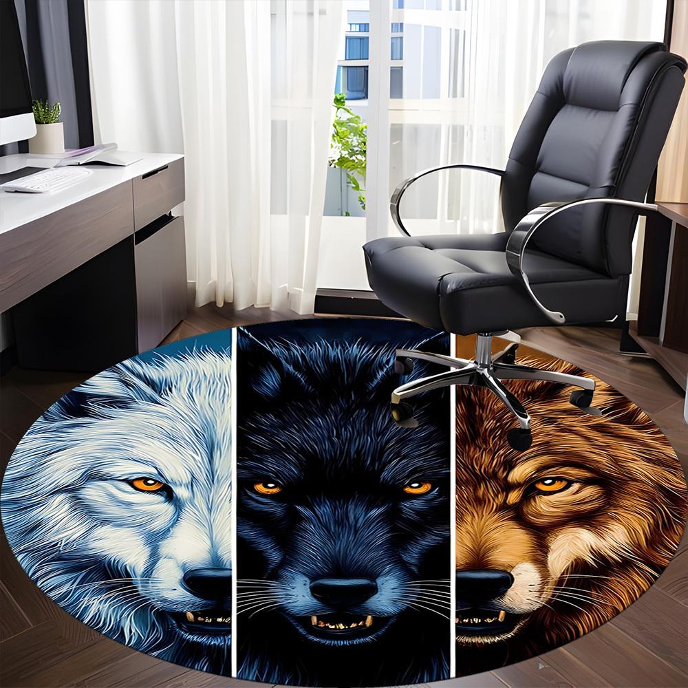 1PC Wolf Pack Office Round Area Rug, Indoor Mat Suitable ForOffice, Under Office Chairs Bedroom Living Room Home Decor, Room Deco f172