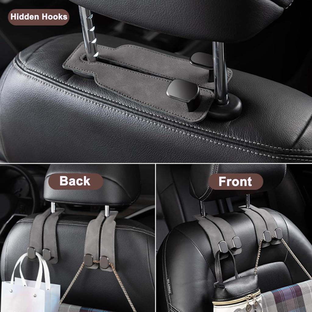 Amelity Headrest Hooks For Car, Car Hooks For Purses And Bags, Purse Hook For Car (Grey-2 Pack)