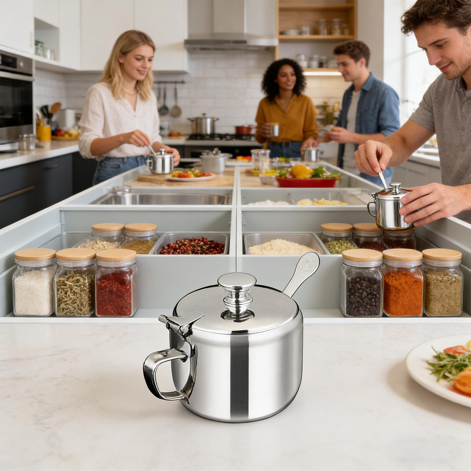 

Seasoning Container Non-Slip Handle Storage Pot Kitchen Stainless Steel Condiment Jar For Sugar Sesame Pepper Meal Prep China Mainland