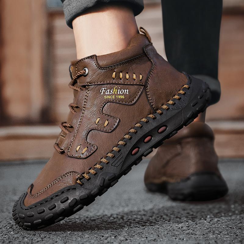 38-48Autumn /Winter Plus Velvet Warm Handmade Mens Boots Shoes Comfortable Ankle Boots for Men Casual Shoes Moccasins Man Tooling Shoes