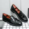 Large size leather shoes men's British pointed toe one pedal fringed men's shoes foot cover business leisure trend small leather shoes