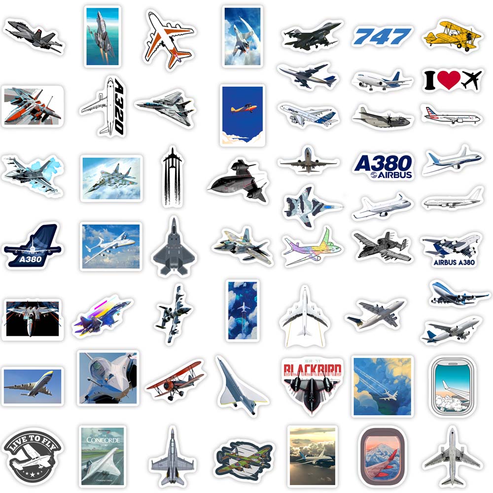 Airplane Fighter Aircraft Stickers Airliner DIY Kids Gift Toy Decal for Laptop Scrapbook Phone Bottles Luggage Bags Waterproof