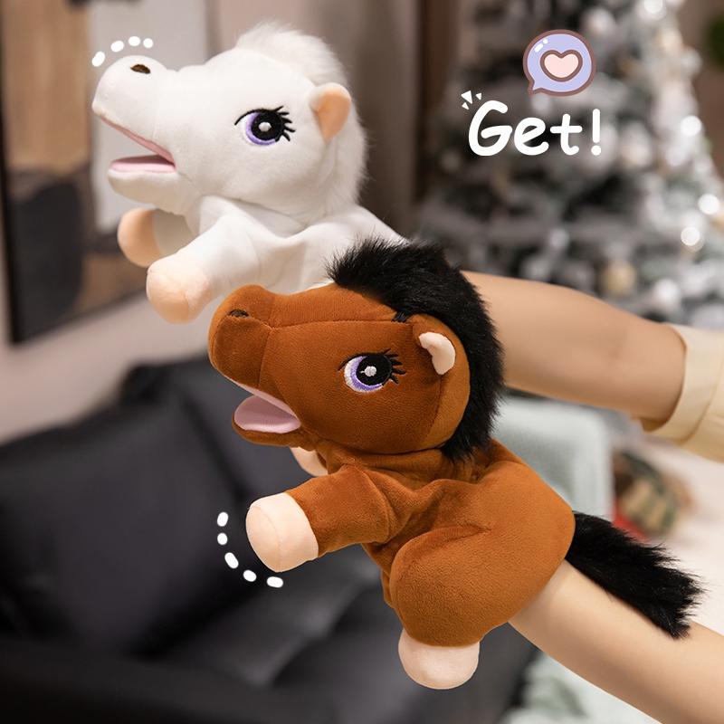 About 28cm Creative Horse Hand Puppet Doll Lovely Educational Plush Horse Hand Puppet Early Education Funny Gift