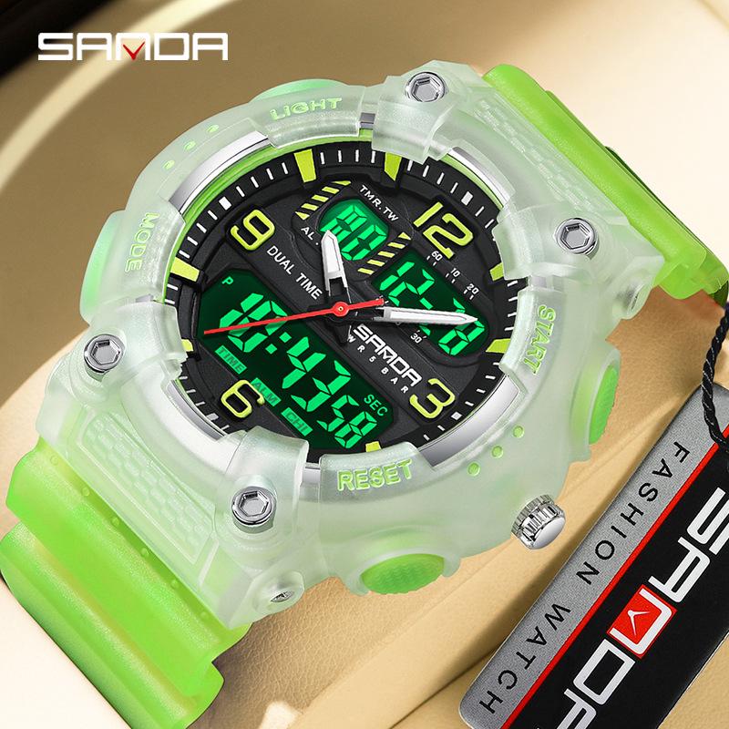 Orologio da polso sportivo multifunzione SANDA unisex con doppio display