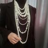 Modern Round Pearls With Ring Chain Layering Necklace Earrings Gift Pack Evening Wear Stone Accessories For Her