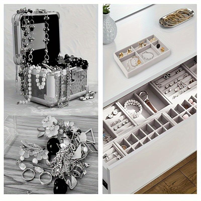 4pcs Jewelry Display Tray Gray Velvet Earrings Display Dust-proof Storage Props Drawer Jewelry Storage Box