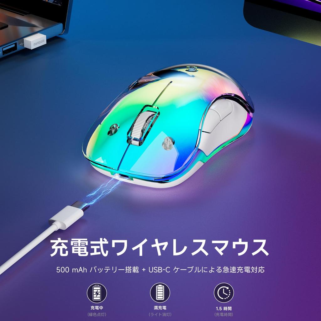 Memzuoix Wireless Mouse with RGB 1200 5 USB Receiver Compatible with Blue 2.4G LED, Rechargeable, Ergonomic, DPI, Optical, Buttons, Portable,