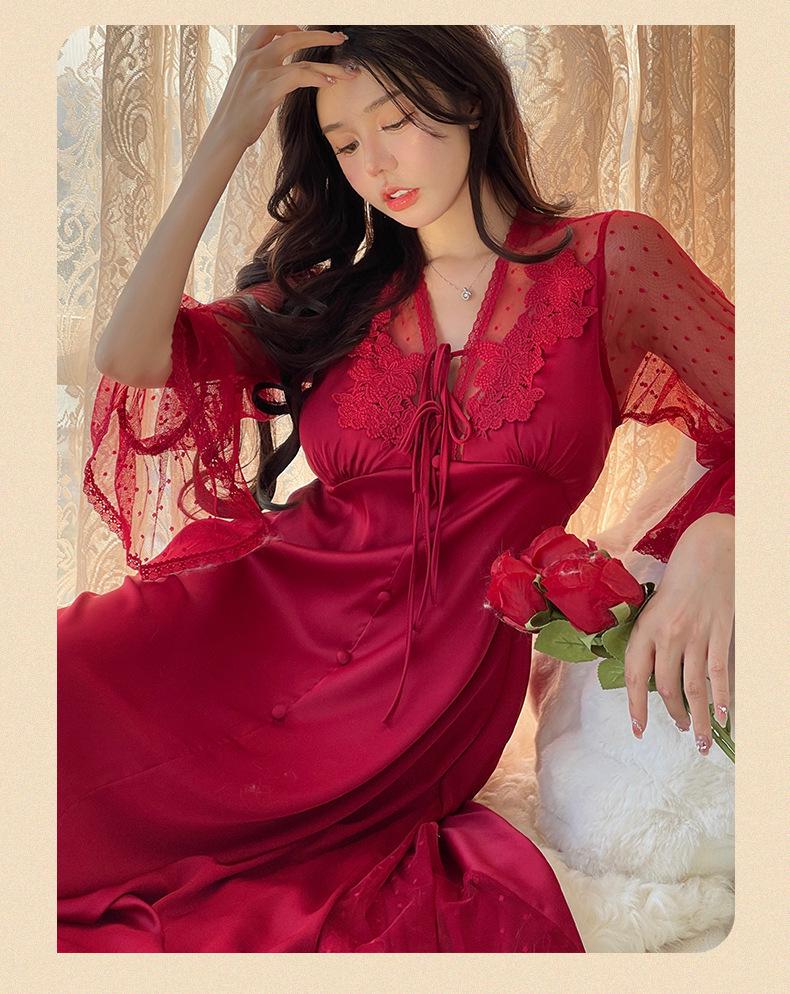 Women's Hot Summer Ice Silk Mesh Backless Nightdress - Long, Thin, and Long-Sleeved