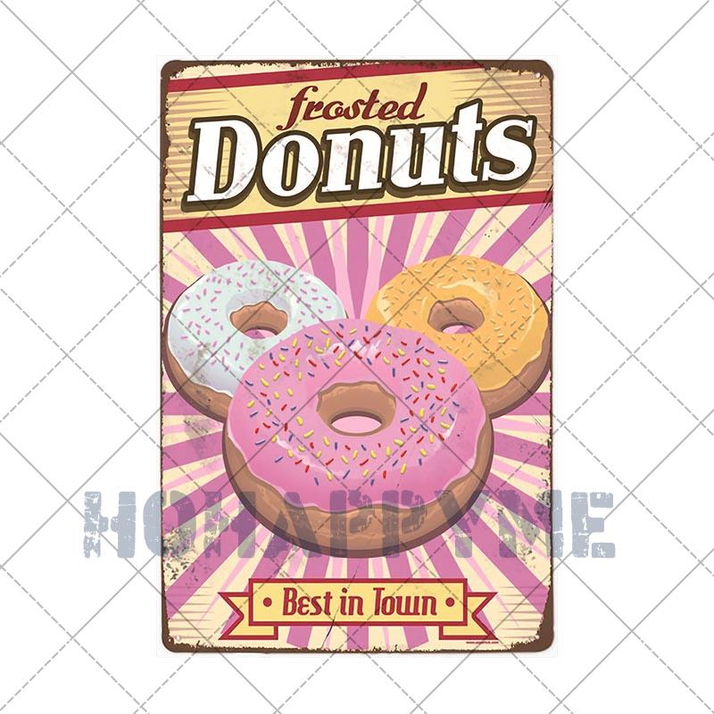 Food Dessert Sign Cake Donuts Hot Dog Metal Plaque Vintage Poster Decorative Restaurant Shop Cafe Wall Decoration Plates 20x30cm