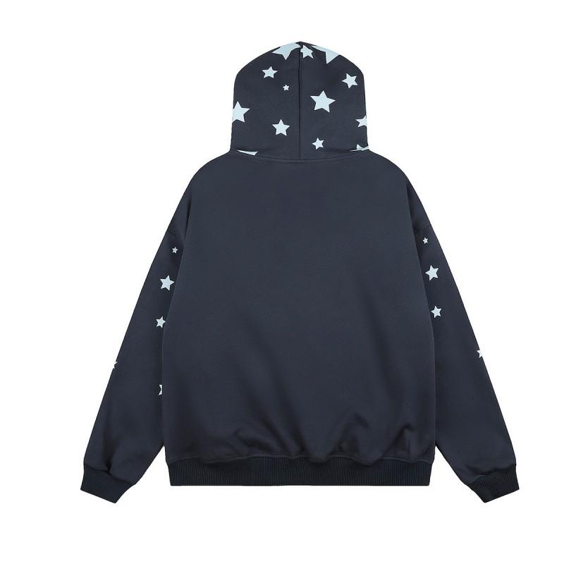 Felpa Unisex Vintage Americana Retro con Stelle con Cappuccio e Zip con Bordatura in Pelliccia Sintetica Vestibilità Larga