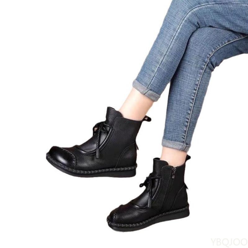 Fashion Retro flat bottomed short boots for women in spring new casual non slip soft sole simple comfortable versatile single boots