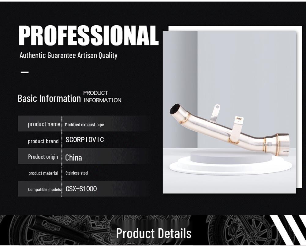 Suzuki GSX-S1000 Stainless Steel Backpressure Removal Exhaust Mid-Section (2015-2022 Models)