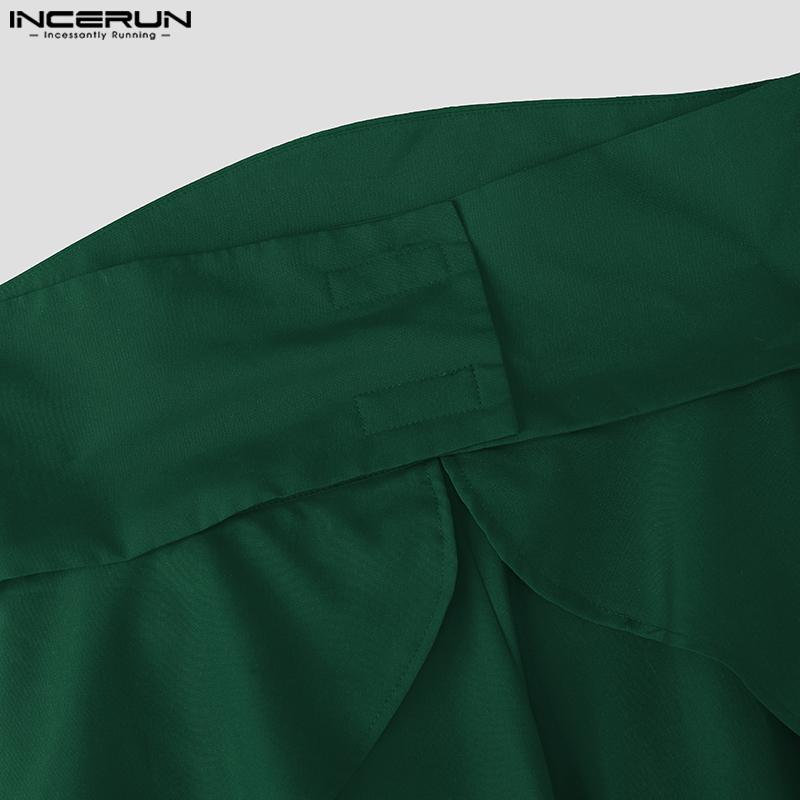 INCERUN Men High Waist Casual Long Splits Wide Legs Pants Trousers