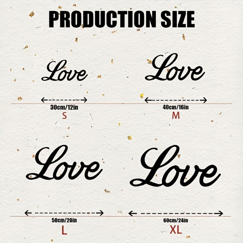 2D Large Love Script Metal Wall Art, Black White Horizontal Iron Word Sculpture, Indoor Outdoor Calligraphy Decor for Wedding Valentine Gift