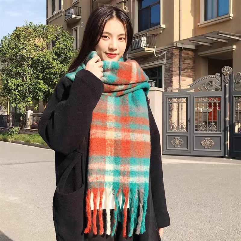 Autumn and Winter Scarves Women's Winter High-end Scarves Thickened and Warm Tonglu Imitation Cashmere Plaid Scarves