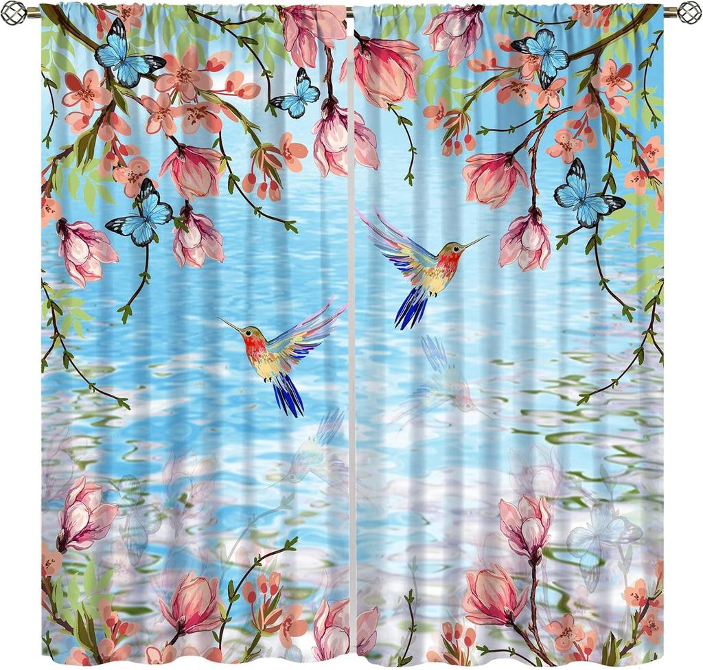 Birds Bible Verse Kitchen Curtains, Christian Rustic Flower Cross Scripture Quote Hummingbird Window Drapes For Bedroom