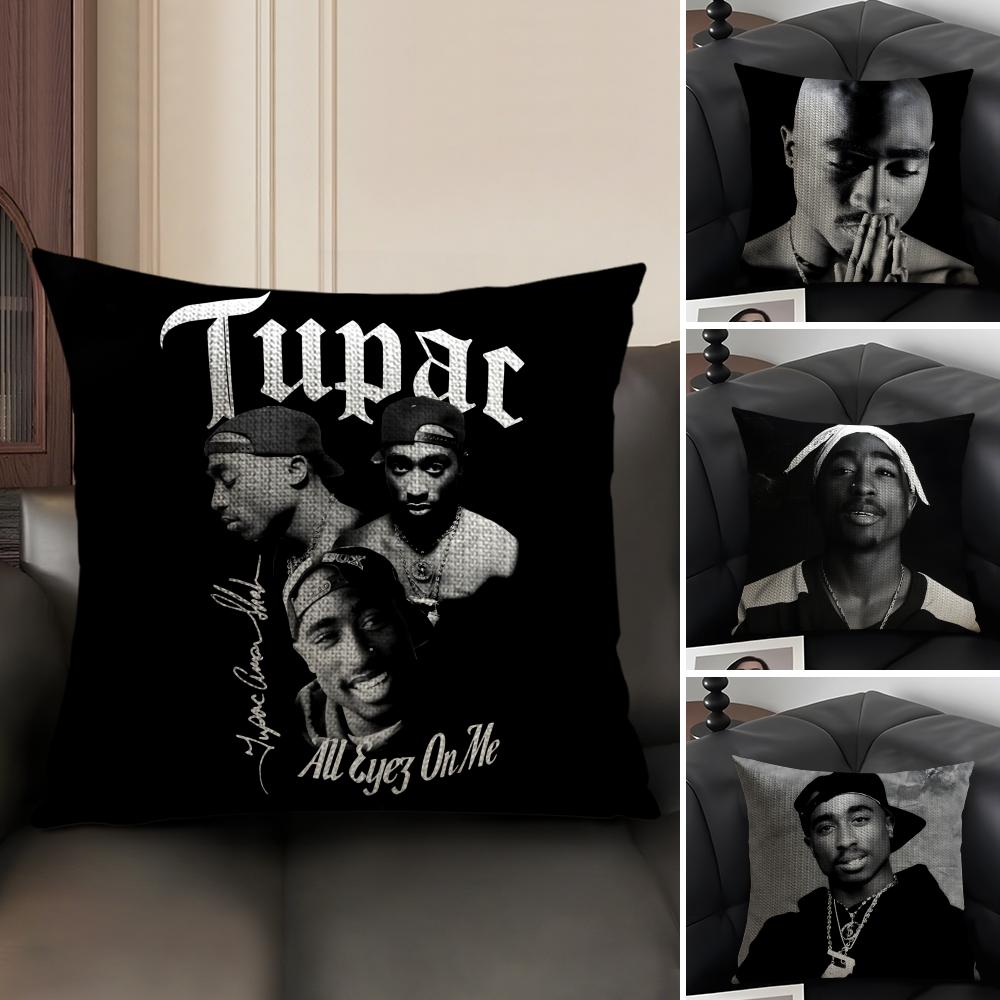 T-Tupac Shakurr Rapper Cushion Cover Natural Linen Organic Fabric Double-Sided Printing Sofa Home Decor Gift Pillow Case