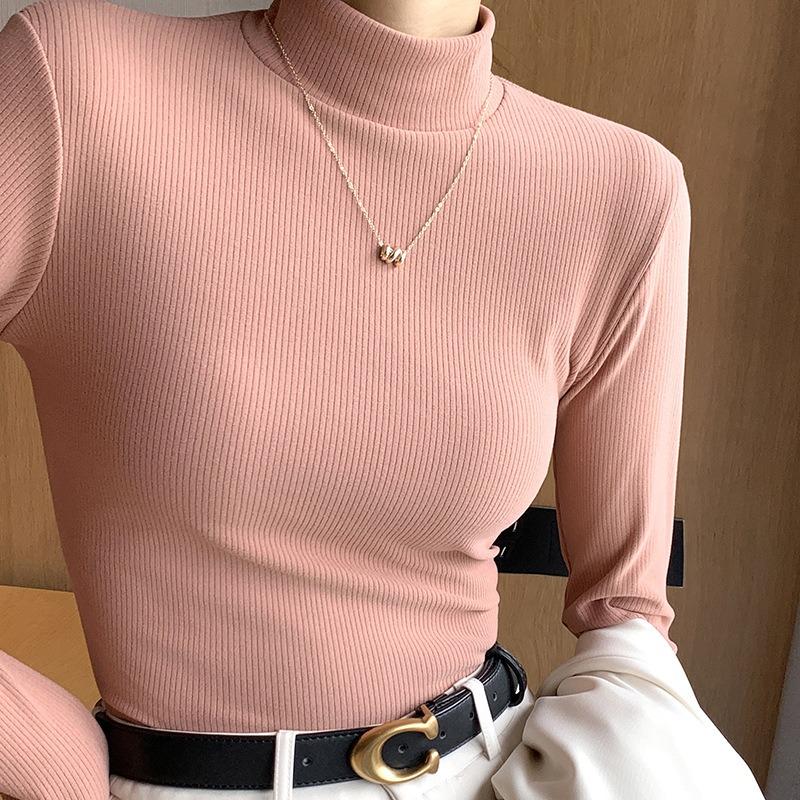 Semi-turtleneck Bottoming Shirt Women's Long-sleeved New Inner Matching Autumn and Winter Versatile Slim-fitting and Thin Meat-covering Top