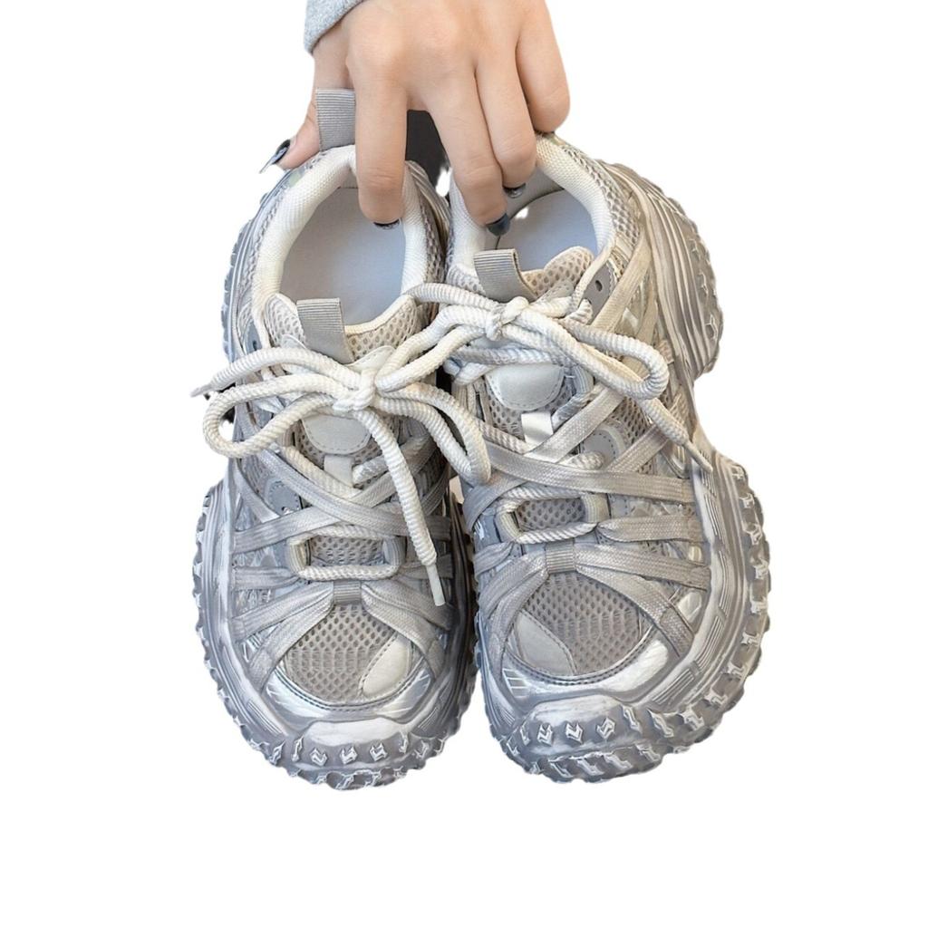 Autumn new leather retro polished dad shoes 2025 lace-up spider-man tire platform casual sports women's shoes