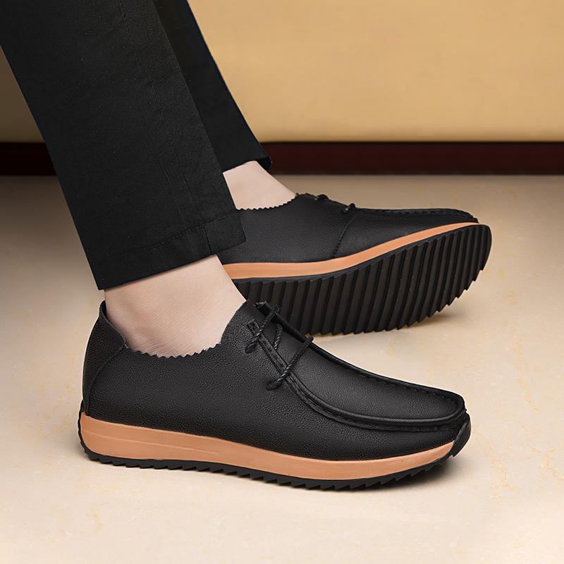 Fashion High Quality Handmade Stitched Leather Shoes Branded Business Office Casual Shoes Thick Soled Comfortable Anti Slip Men's Shoes