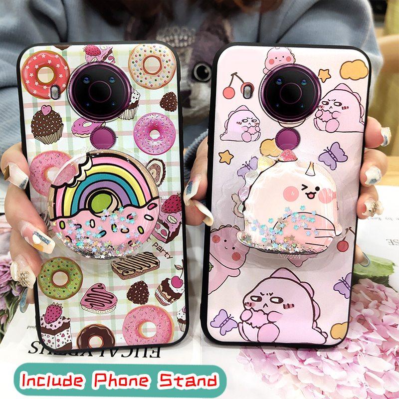 Quicksand Kickstand Phone Case For Nokia 5.4 Phone Lens Protection Cartoon Soft Case Dirt-resistant Durable Protective