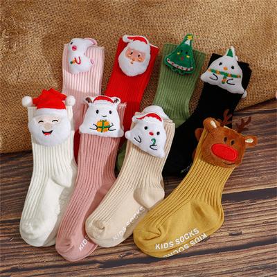 0-36Months Toddler Baby Mid-calf Socks Fall Winter Cute Non Slip Christmas Cartoon Doll Socks for Infants Boys Girls