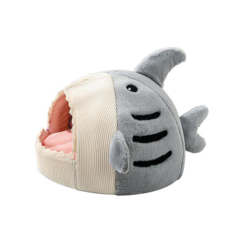 Dog House Shark Winter Thick Warm Pet Mat with Bottom Anti Slip Design Semi Enclosed Plush Warm Cat Cushion Puppy Accessories