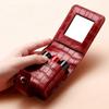 Women Portable Travel Lipstick Case Crocodile Pattern Lip Balm Holder Makeup Bag with Mirror Cosmetic Organizer