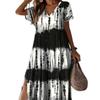 Plus Size Women's Summer V-Neck Slit Dress with Digital Print - European & American Street Style