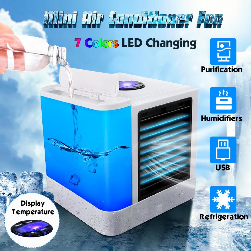 New Portable Air Conditioner Mini USB Air Cooler Humidifier Purifier 7 Colors LED Light Desktop Air Cooling Fan
