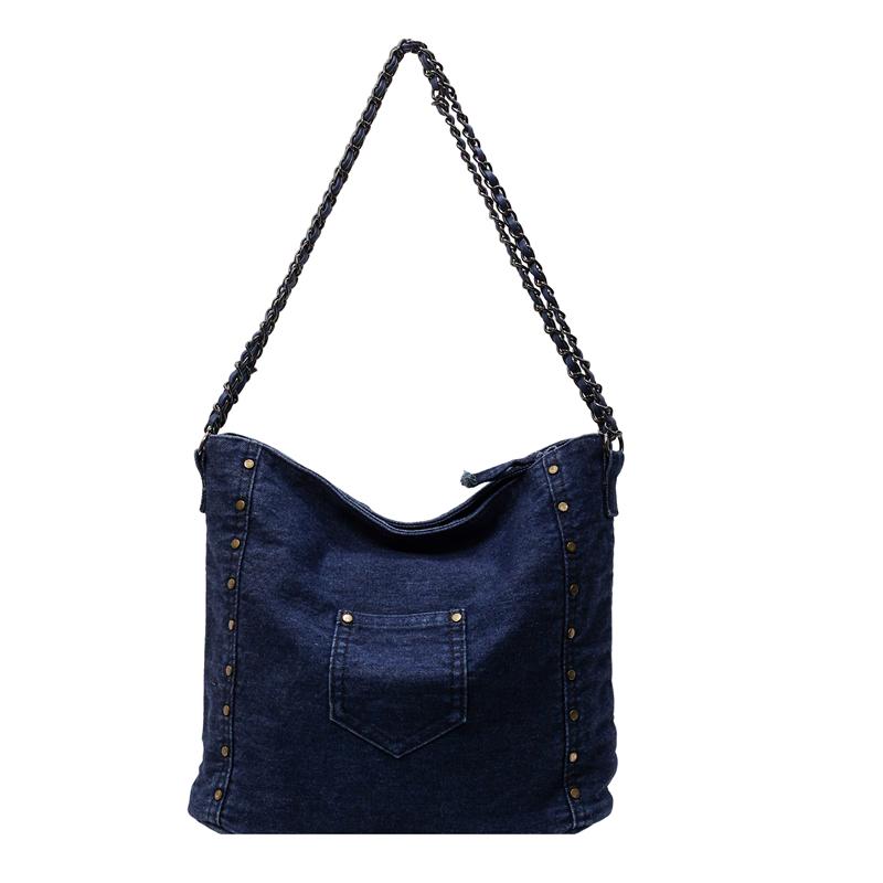 Vintage Denim Tote Bag Große Kapazität Schultertasche Damen Kette Umhängetasche