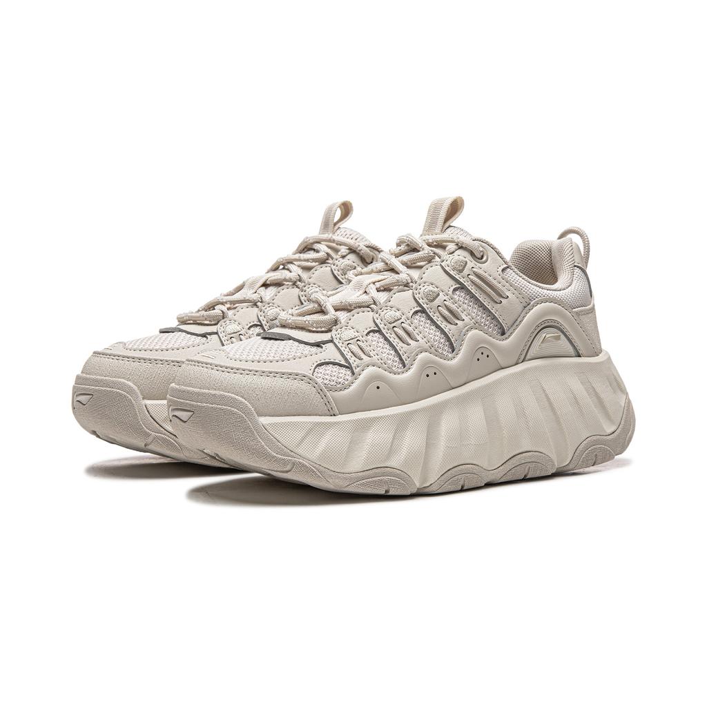 Li Ning Classic Versatile Retro Fashion Thick Sole Height Increasing Slimming Casual Low Top Lifestyle Shoes Women sneaker Stalactite-Gray AGCW028-4