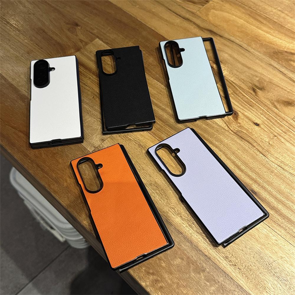 Solid Color Lichee Leather Bumper Anti-drop Phone Case for Samsung Galaxy Z Fold 8 7 6 5 4 Ultra Thin Camera Protection Cover