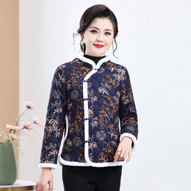 2025 Retro Floral Cotton Jacket for Middle-Aged and Elderly Women - Slimming, Belly-Covering, Fleece-Lined, Thick, and Warm