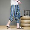2025 Sommer Herren Ethno-Stil Haremshose Herren Gestreifte Druckhose Herren Japanische Streetwear Hose Herren Patchwork Wadenlange Hose