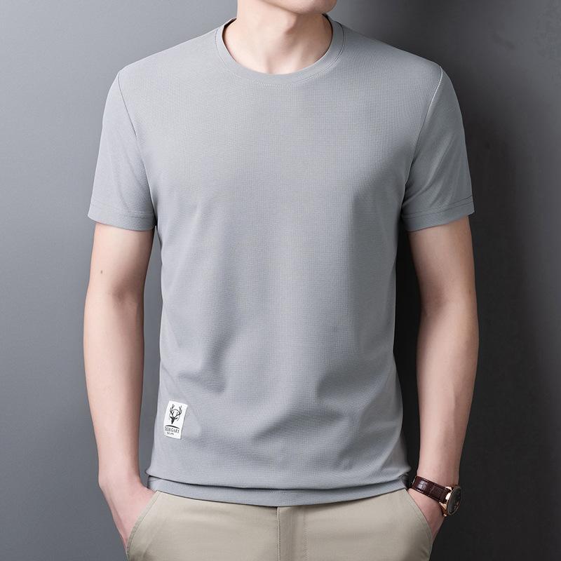 

Новая летняя однотонная модная вафельная футболка с круглым вырезом и короткими рукавами для молодежи и среднего возраста, повседневная мужская футболка без глажки