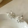 Silver Needle Zircon Flower Pearl Stud Earrings Exquisite Light Luxury High-end Earrings Niche White Versatile Earrings