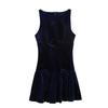Velvet Bow-Decorated Sleeveless Slim Dress - European & American Style 9388072