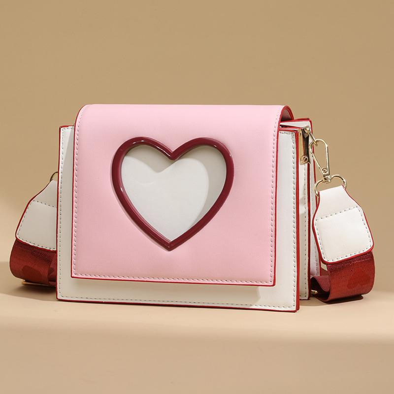 Women Sweet Cute Crossbody Bags Heart Hollow Out Shoulder Bag Students All-match Flap Wide Straps Summer Handbags  Purse