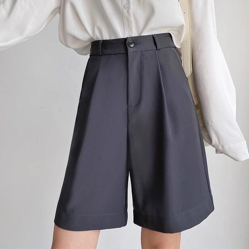 Suit shorts women's summer thin new high waist loose and thin a word wide leg small five-point pants