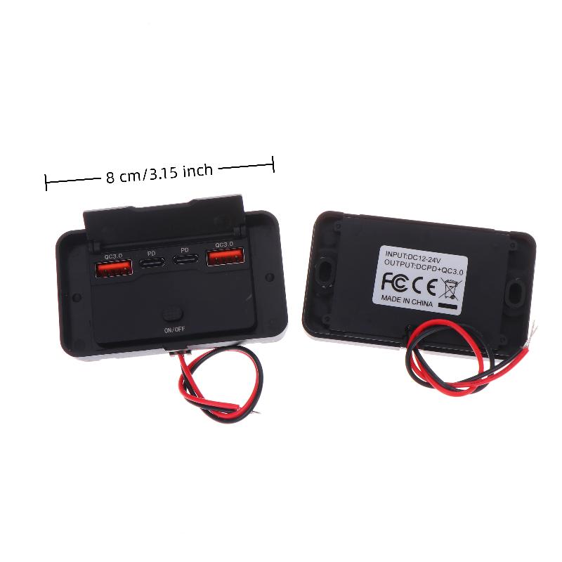 Dual Pd Dual Qc 3.0 Usb Car Charger 12V Rv Usb Outlet Panel Fast Charge Socket With Switch Voltmeter For Boat Motorcycle