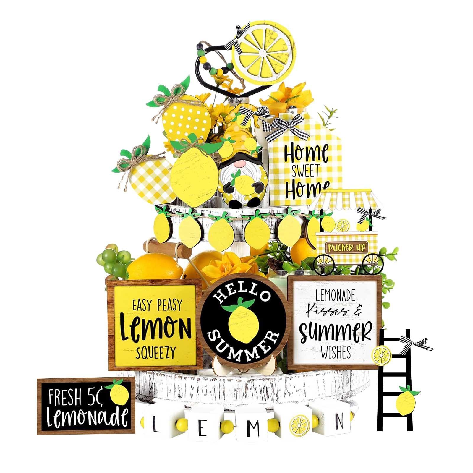 

Летний лимонный многоуровневый декор для подноса, деревянный знак, деревенский летний декор для домашнего стола One Size жёлтый