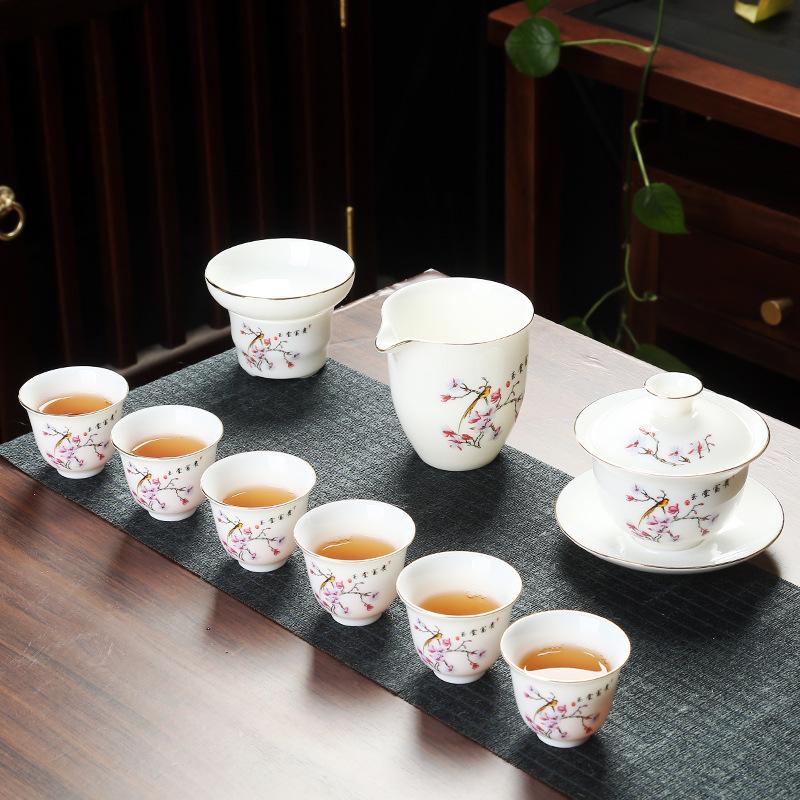 Good value goods suet jade porcelain kung fu tea set business merchandise gifts can be done