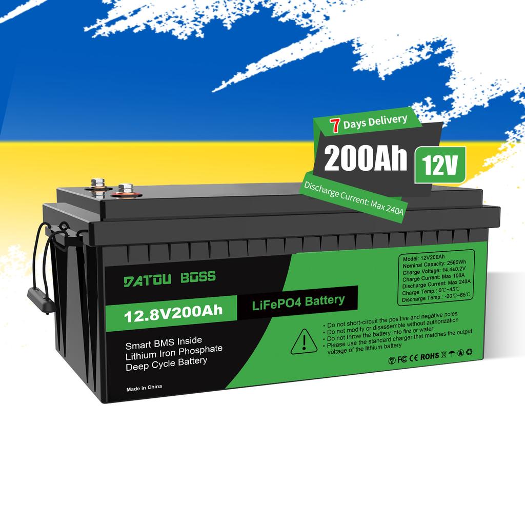 EU UK Stock 12V 200Ah PLUS LiFePO4 Battery, Built-in 200A BMS, 2560Wh Lithium Battery,Up to 8000 Cycles, Deep Cycle Battery