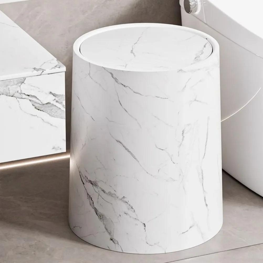 Pattumiera con Texture Marmo Nordico, Tipo Coperchio a Rotolamento, per Camera da Letto, Toilette, Pattumiera Antiodore, Accessori Bagno